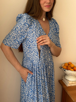 Платье Шарлотта для беременных и кормящих, Синий с белыми цветами