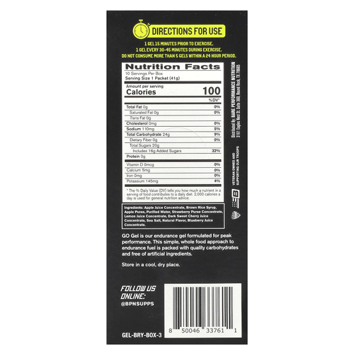 BPN, Go Gel, гель для выносливости, ягодный сбор, 10 пакетиков по 41 г (1,45 унции)