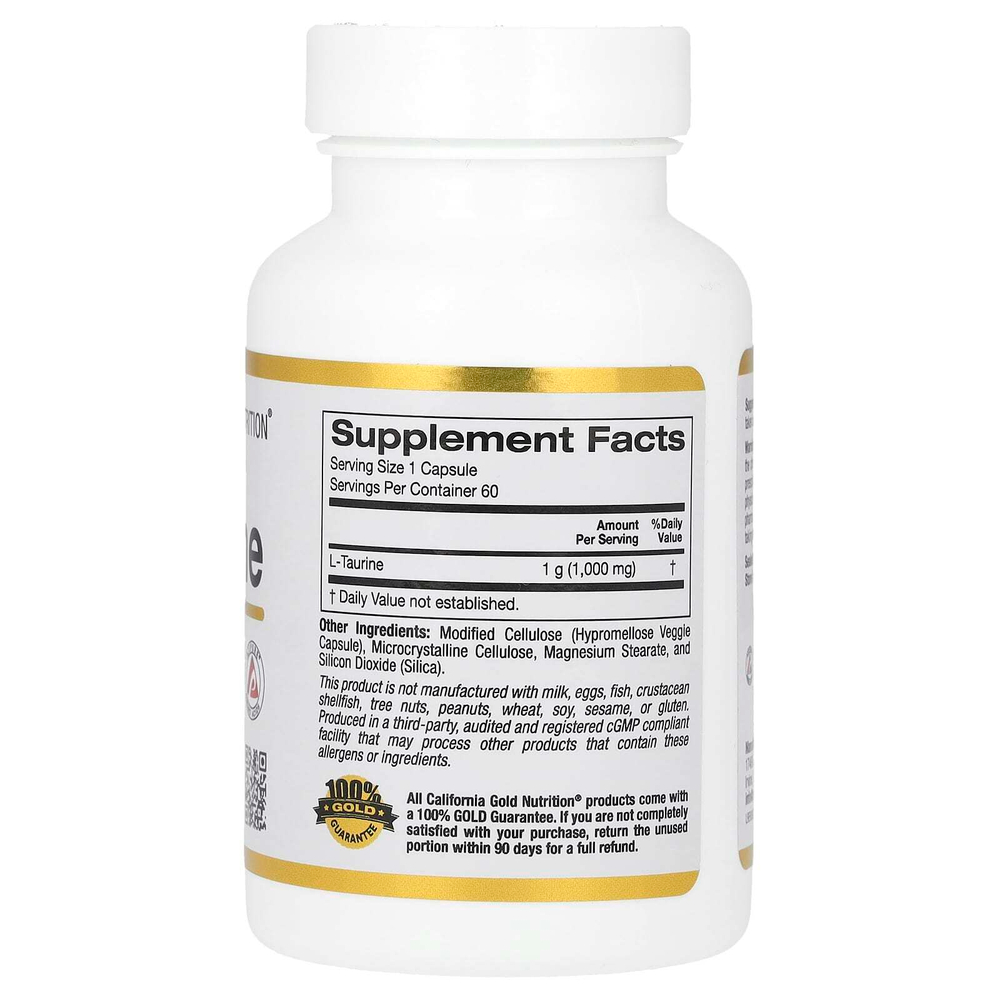 California Gold Nutrition, L-таурин, AjiPure, 1000 мг, 60 растительных капсул