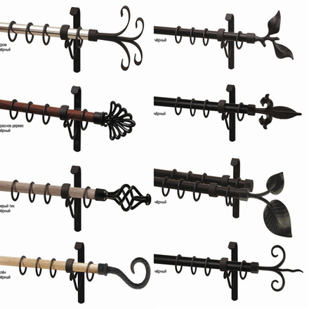 Карниз кованый "Готика Вяз" двухрядный d20/20 мм с кольцами Ост, цвет черный