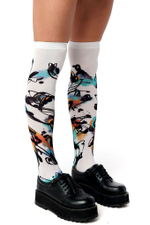 Белые гольфы с принтом в виде цветных всполохов (Цвет: белый)