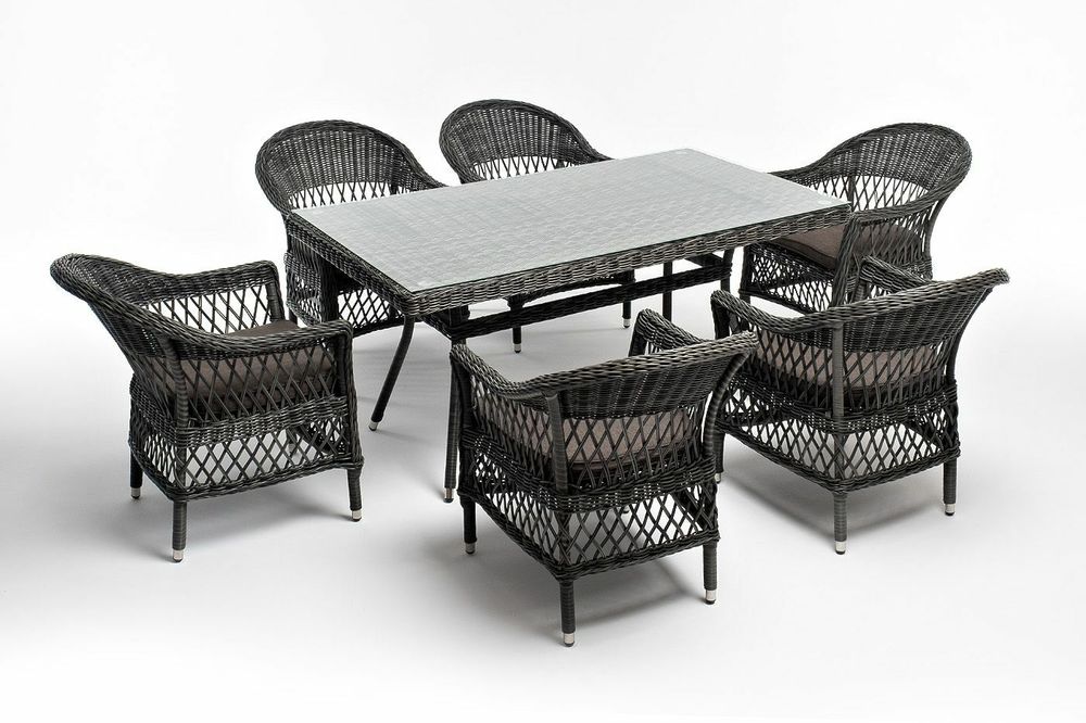 "Амароне" обеденная группа из искусственного ротанга на 6 персон, цвет графит