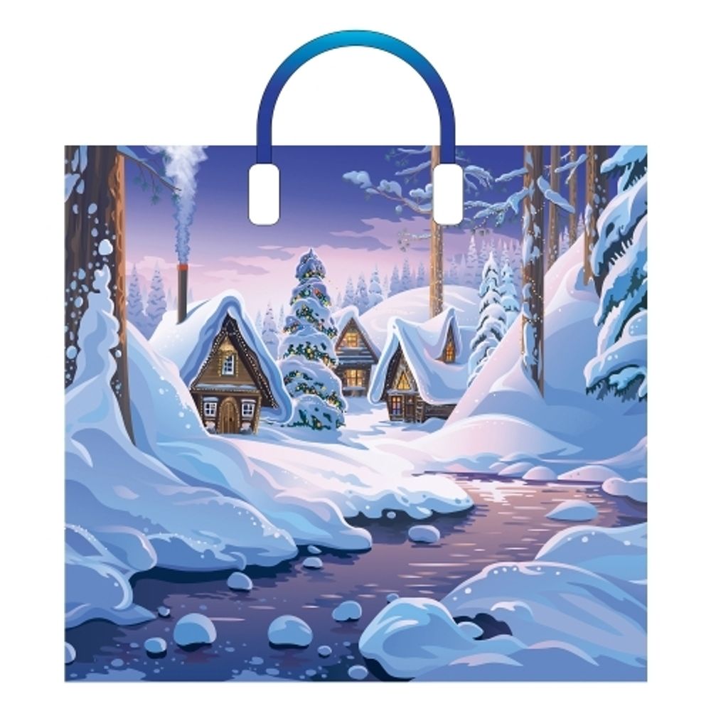 Новогодние пакеты &quot;Зимняя деревня&quot; 38х34+3см 90мкм (10/150шт)