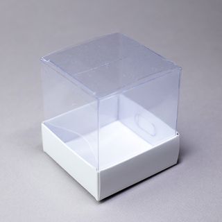 Коробка СУВЕНИРНАЯ дно белая, верх прозрачный 6,5х6,5х7,5 см