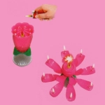 Свеча для торта раскрывающийся цветок «Роза» (8 свечей), Розовый