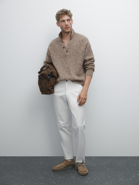 Massimo Dutti Брюки текстурированные Slim Fit, песочный