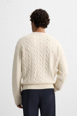 ZARA ШЕРСТЯНОЙ СВИТЕР С УЗОРОМ «КОСЫ», ЭКРЮ