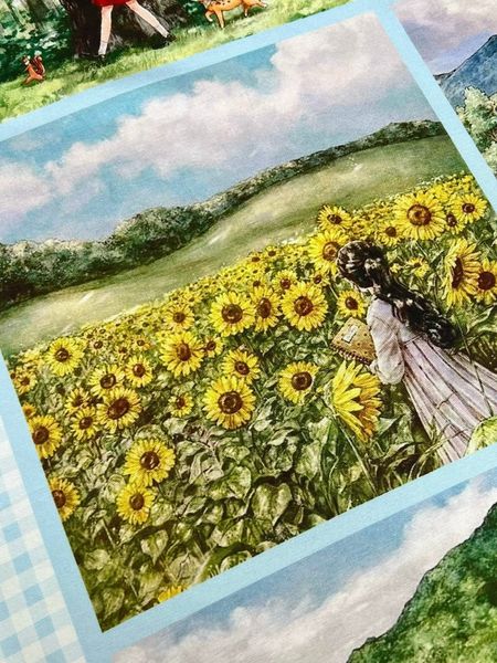 Девочка и песик с рожками AEPPOl , голубая клетка, 3 ряда, 100% хлопок 3