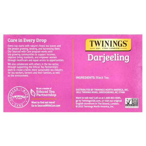 Twinings, Чистый черный чай, Дарджилинг, 50 чайных пакетиков, 100 г (3,53 унции)