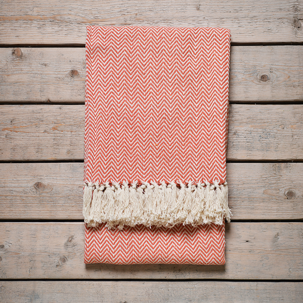 Бохо плед-шаль из хлопка (волна/коралловый)