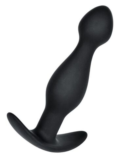 Черная силиконовая анальная пробка с ограничителем - 11,5 см.