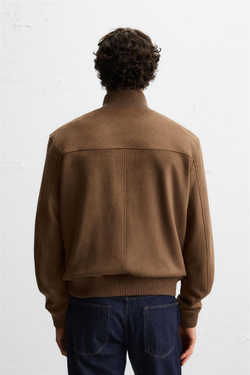 ZARA КУРТКА ИЗ ИСКУССТВЕННОЙ ЗАМШИ СВОБОДНОГО КРОЯ, КОНЬЯЧНЫЙ