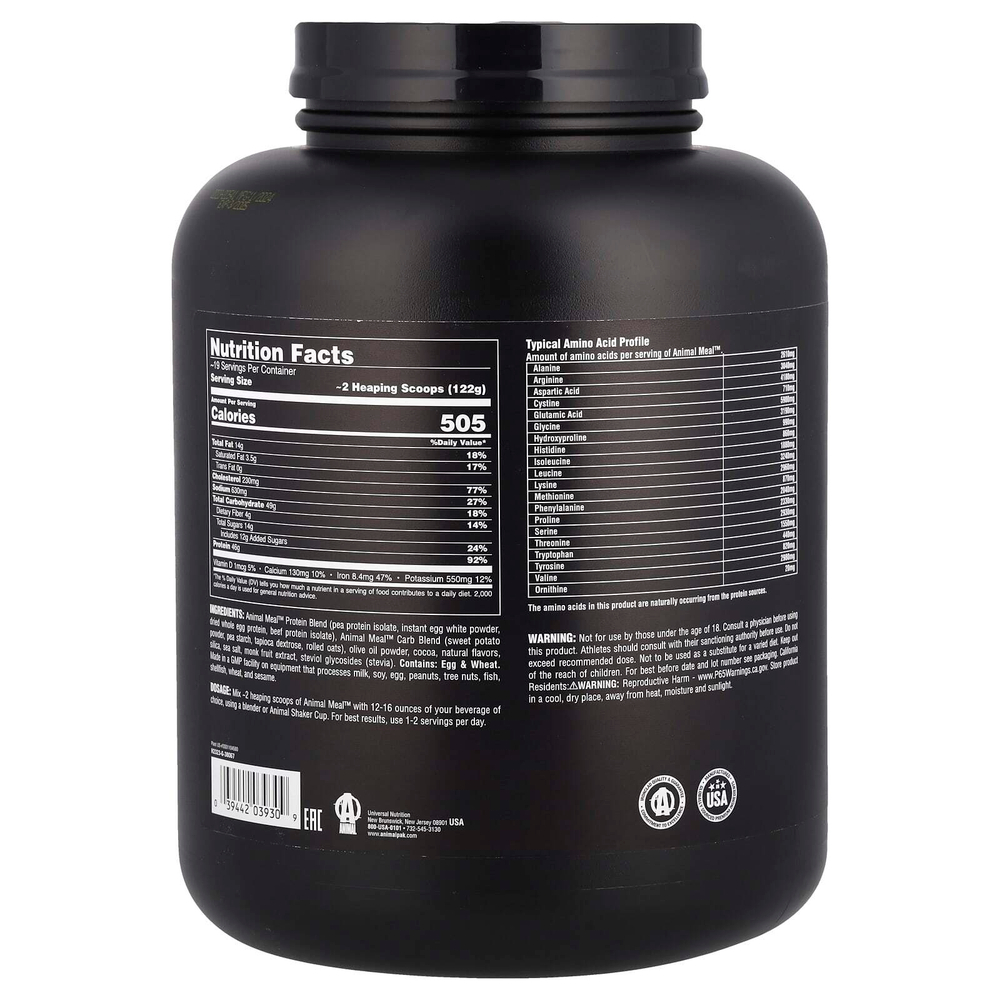 Animal, Balanced Meal ™, протеиновый порошок, шоколад, 2,27 кг (5 фунтов)
