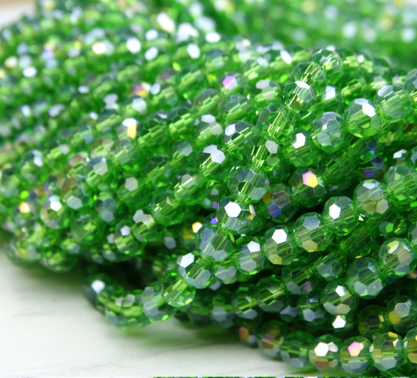 БШ021ДС4 Хрустальные бусины "32 грани", цвет: зеленый AB прозрачный, 4 мм, кол-во: 95-100 шт.