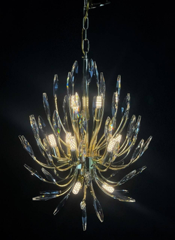 Люстра подвесная светодиодная, 12 LED ламп G9, до 108 Вт, до 30 кв м, золотая