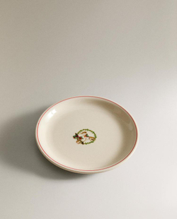 ZARA HOME НОВОГОДНЯЯ ТАРЕЛКА ДЛЯ ХЛЕБА ИЗ КЕРАМИКИ, БЕЛЫЙ/ЗЕЛЕНЫЙ