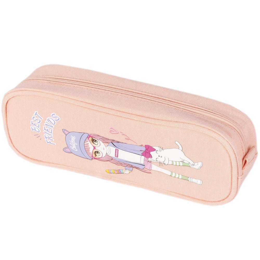 Пенал - косметичка Alingar, ткань, молния, 225 х 50 х 85 мм, "Девочка в очках", ассорти