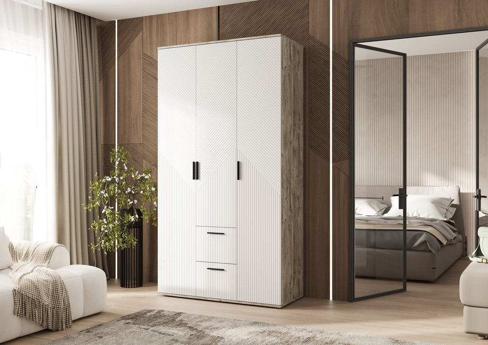 Шкаф для одежды распашной с полками и штангой 4 створки Браш Графит/Дуб Юкон 160х 51х 223 см