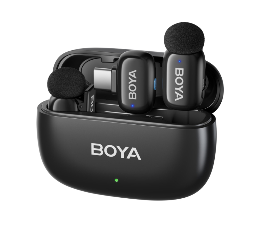 Ультракомпактная двухканальная беспроводная микрофонная система BOYA MINI-12 (2 микрофона / USB-C / Lightning iOS)