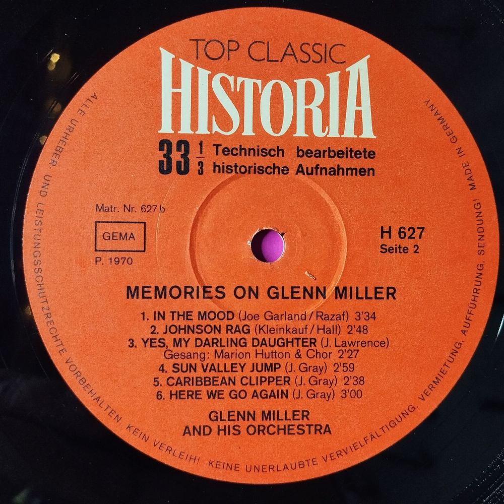 Винтажная виниловая пластинка LP Memories On Glenn Miller (Germany 1970) In The Mood