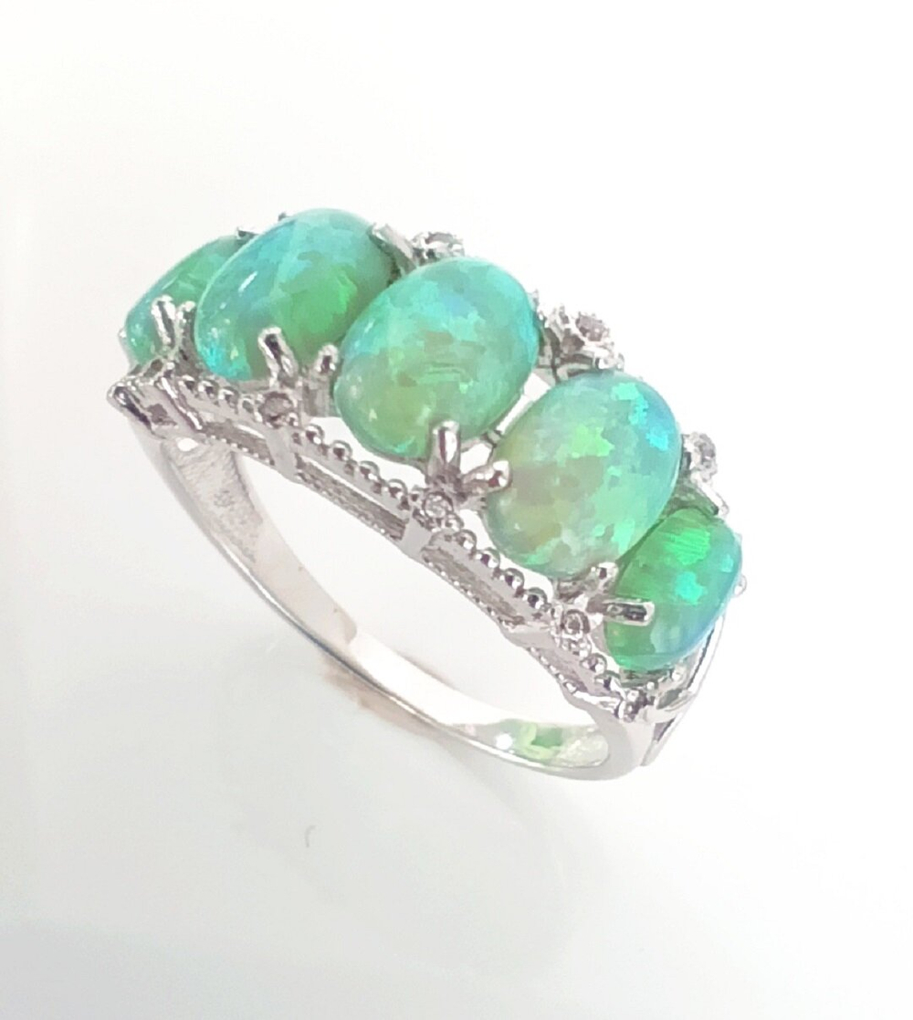 Кольцо Эстерелла, родированное, серебро 925 пробы, с опалом и фианитом/Ф