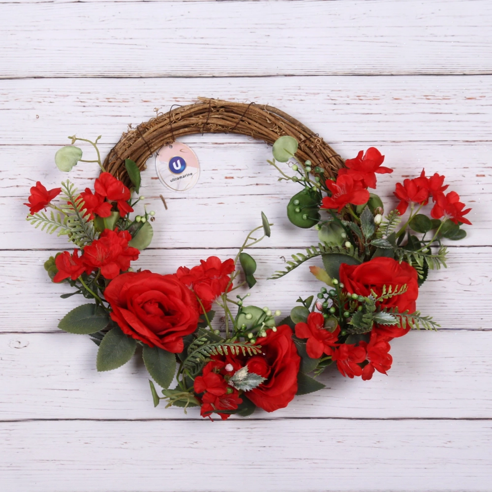 Цветы искусственные венок «Сказка» 42см красный
