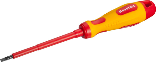 Отвертка KRAFTOOL, высоковольтная, Cr-Mo-V стержень, двухкомпонент. маслобензостойкая рукоятка, SL, 4,0х100мм