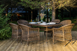 "Амароне" обеденная группа из искусственного ротанга на 6 персон, цвет коричневый