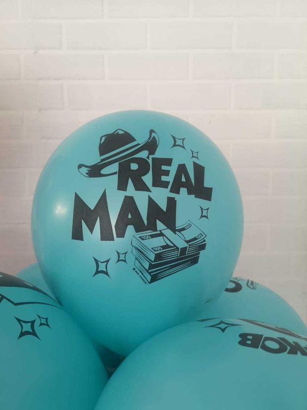 Шар с надписью ЧЮ 30 см 3/26 Real man (бирюзовый, для мужчины) (БГ-17)