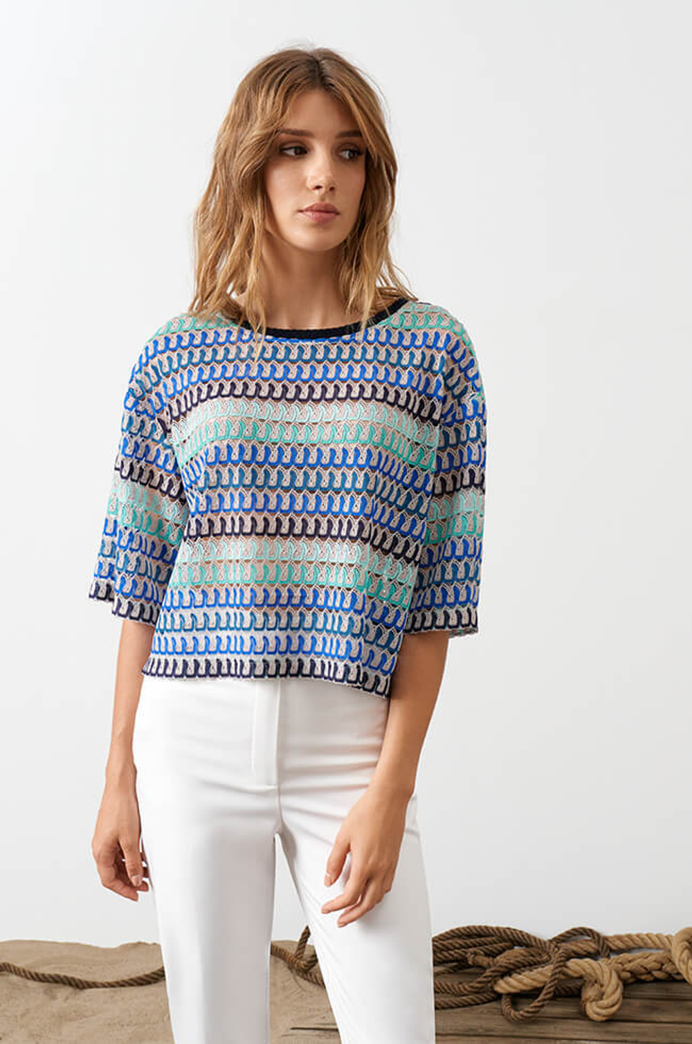 23022 Джемпер женский (бирюзовый мультиколор)