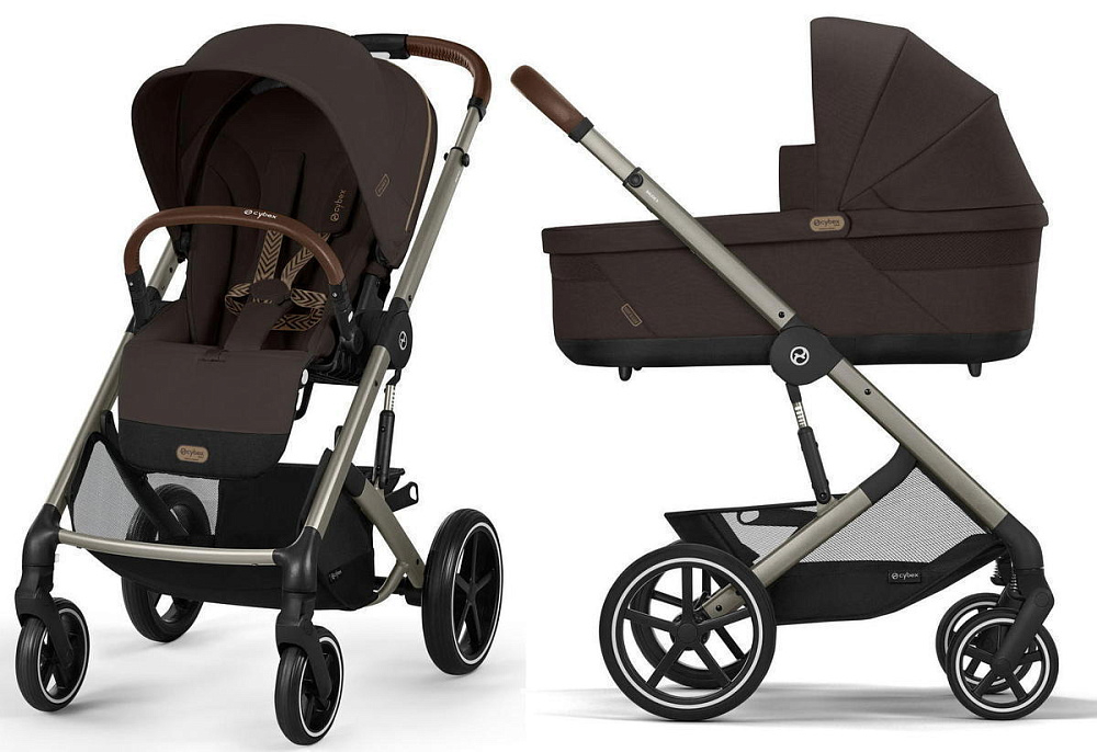 Коляска Cybex Balios S Lux TPE complete Aton B2 Dynamic Red 3 в 1 Chocolate Brown с дождевиками