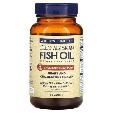 Рыбий жир и Омега 3, 6, 9 Wiley's Finest, Жир диких аляскинских рыб, поддержка холестерина, 90 мягких таблеток