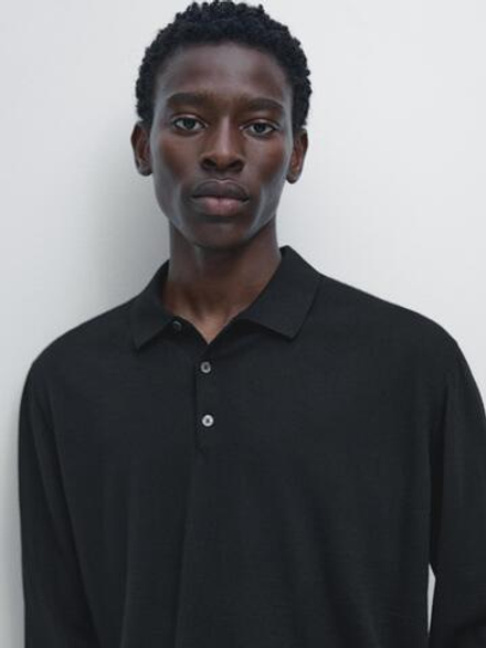 Massimo Dutti Трикотажное свитер поло из 100% мериносовой шерсти, черный