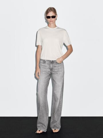 Massimo Dutti Джинсы с высокой посадкой и широкими штанинами, серый