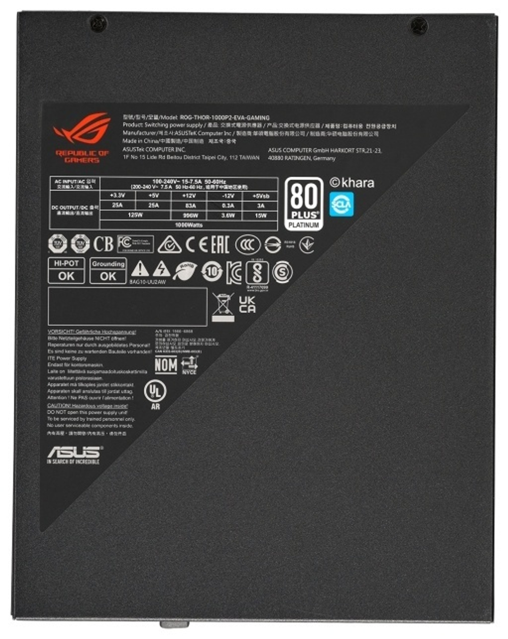 Блок питания ASUS ROG-THOR-1000P2-EVA-GAMING 1000 Вт