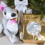 Текстильный бант Шар, Широкая полоса, Серебро, Металлик, 15 см, 1 шт.