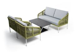 "Канны" лаунж-зона 4-местная из роупа со столом "Глория" (серый гранит), каркас алюминиевый светло-серый, роуп салатовый меланж