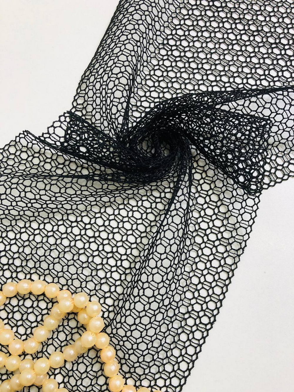 Тесьма сетка, черная, 22см, крупные соты