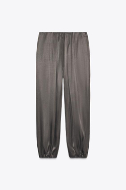 ZARA АТЛАСНЫЕ БРЮКИ-ШАРОВАРЫ, СВЕТЛО-СЕРЫЙ