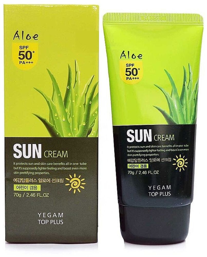 Солнцезащитный крем для лица и тела с соком алоэ YEGAM TOP PLUS  Aloe Sun Cream SPF50+/PA+++ 70 гр