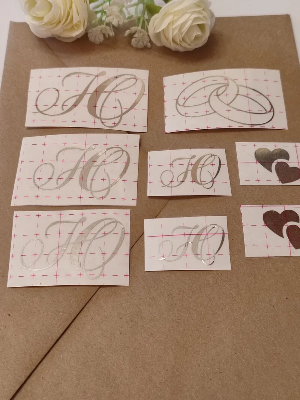 Наклейки свадебные зеркальное серебро инициалы " Ю "