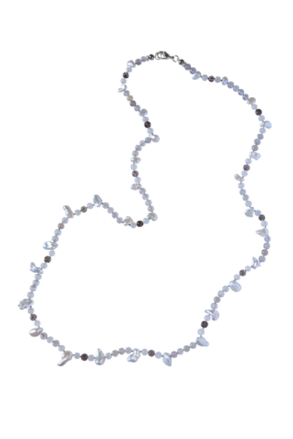 бусы с серым агатом и жемчугом Снежана