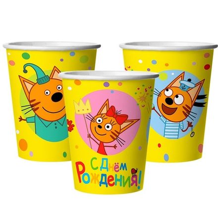Стаканы "Три кота: Яркий праздник" 250 мл 6 шт