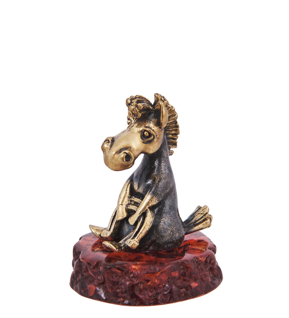 AM-4222 Фигурка «Лошадь Жеребенок» (латунь, янтарь)