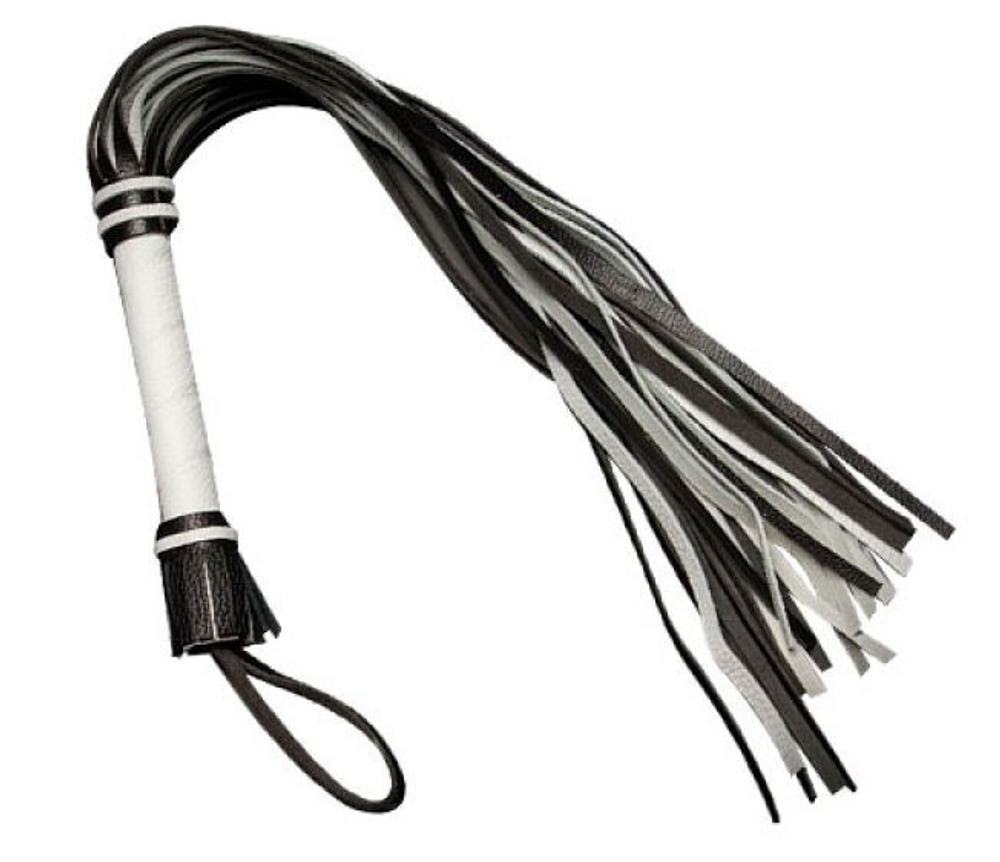 Чёрно-белая многохвостая плеть - 65 см. (Цвет: черный с белым)