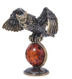 Народные промыслы AM- 349 Фигурка «Сова на Луне» (латунь, янтарь)