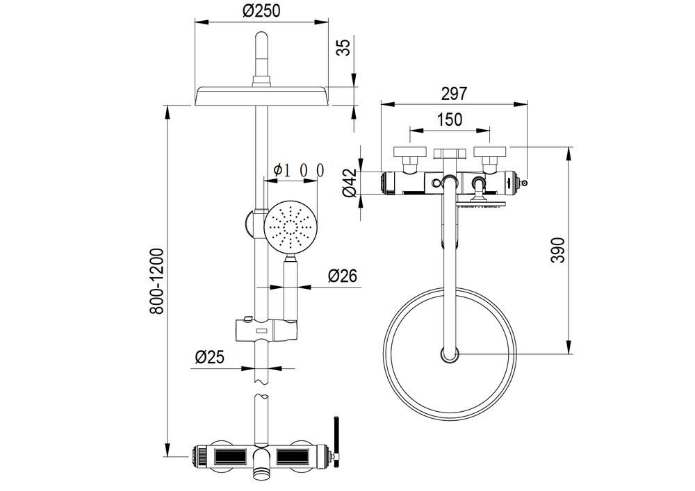 Стойка для душа ETERNA GUN METALL