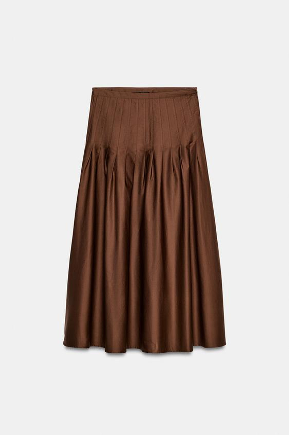 ZARA ЮБКА МИДИ СО СКЛАДКАМИ, ТЕМНО-КОРИЧНЕВЫЙ