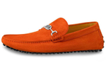 LOUIS VUITTON Porto Vecchio Top Grain Cow Leather Gommino Loafers Men"s Orange