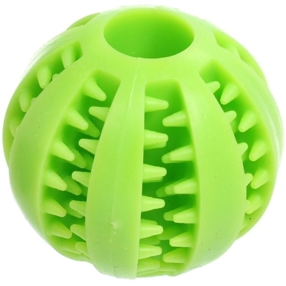 Игрушка - мячик для собак средних и крупных пород «ЗУБОЧИСТКА», цвет зеленый, d-5см (лейбл)